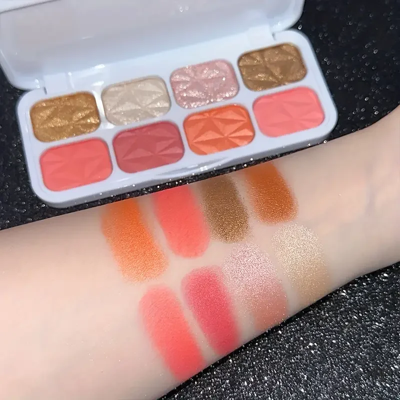 8色ブラッシュパレット、マット、ピンクブラッシュ、明るく長持ちするグリッターアイメイクアップ用のシマーシェード、ウォータープルーフ、カラフル