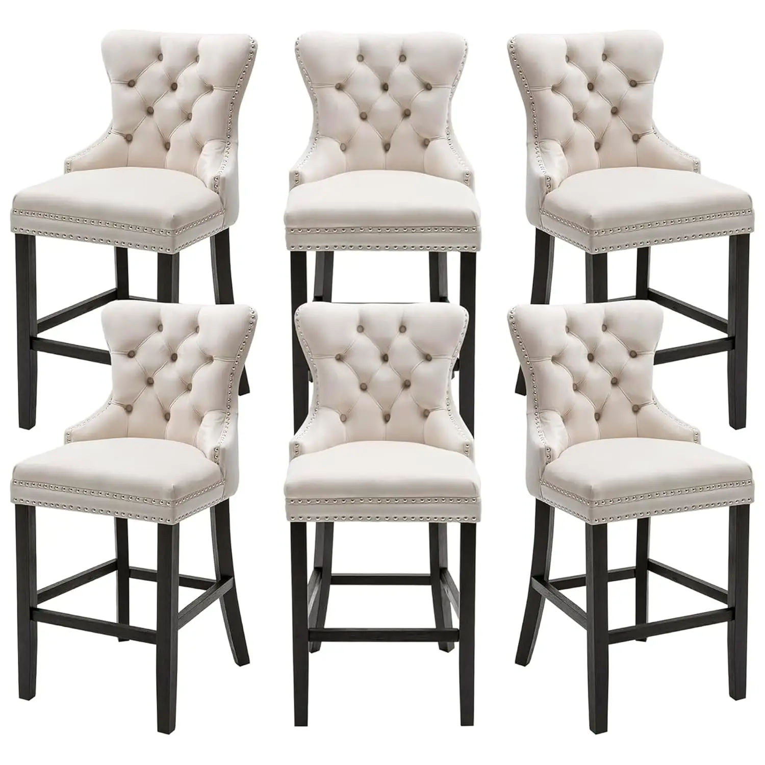 

Набор из 6 барных стульев, бархат, высота сиденья 66 см, барные стулья для барной стойки, спинка с пуговицами, отделка заклепками, на заказ