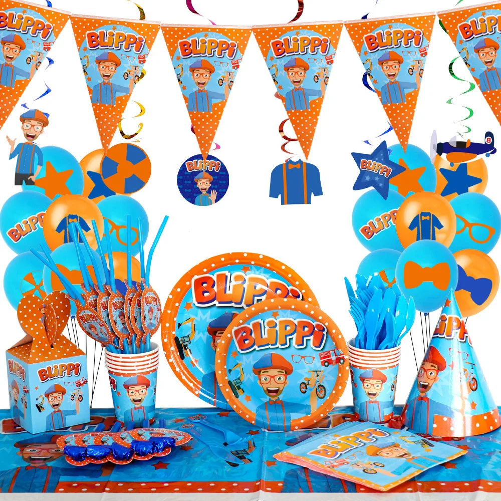 Decoração de Festa de Aniversário para Professor de Inglês com Tema de Desenho Animado, Conjunto Descartável com Balões, Copos, Toalha de Mesa, Pratos e Sacolas de Doces para Eventos Infantis
