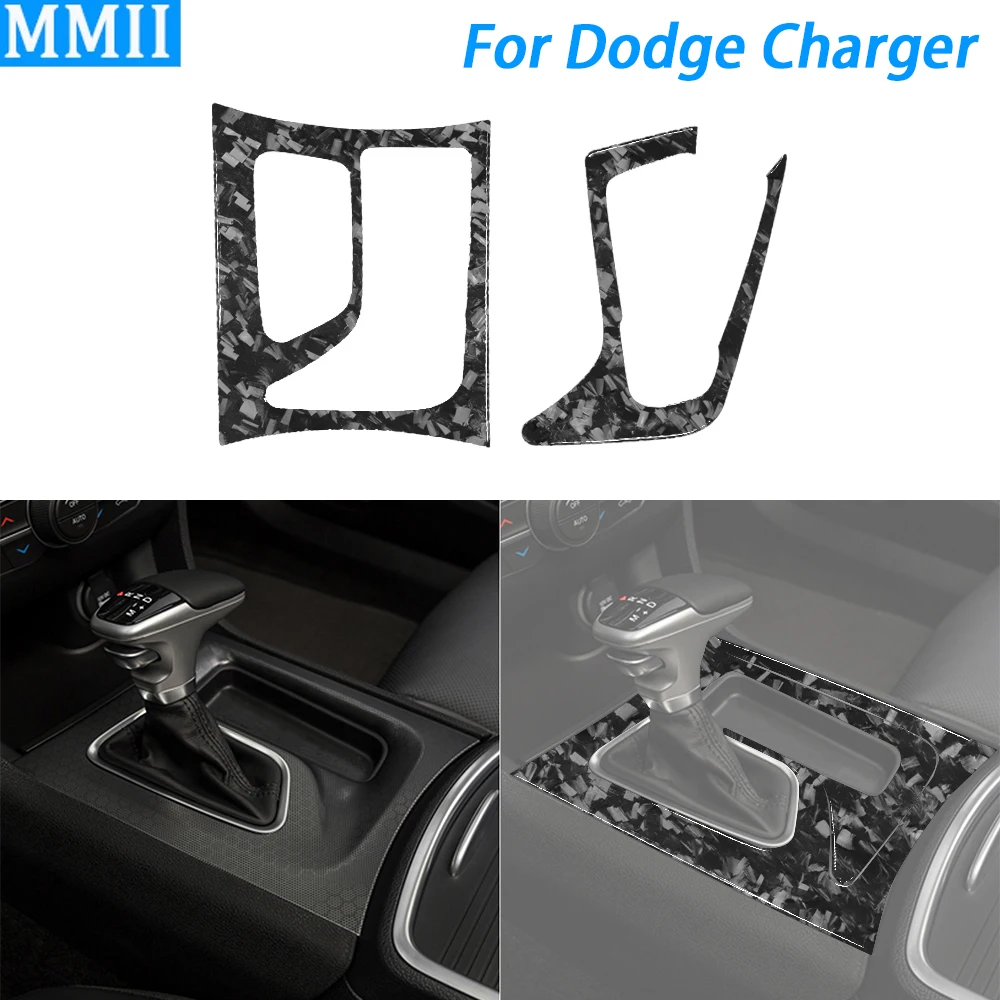 For Dodge Charger 2015-2022 Forged Carbon Fiber Gear Shift Storage Box Panel Cover Decorative Car Interior Accessories Sticker