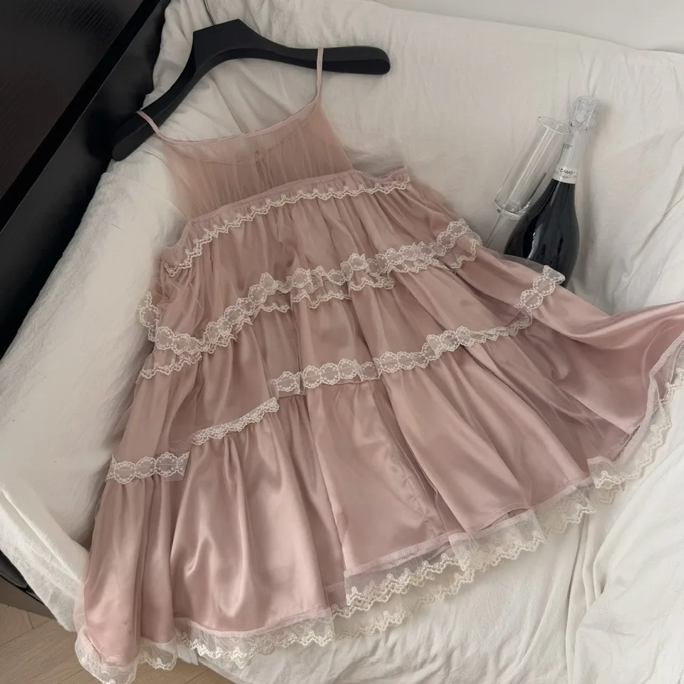 

Summer 2025 Heavy Embroidery Lace Trim ter Dr Women's ort Skirt with Belt Ins Sle Color Polyester Fiber Gown