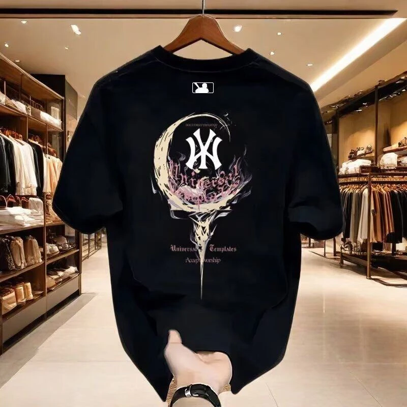 High-quality Summer New Style Thick Pure Cotton T-shirt with Printed Design Fashionable and Versatile Breathable Sweat-absorbent