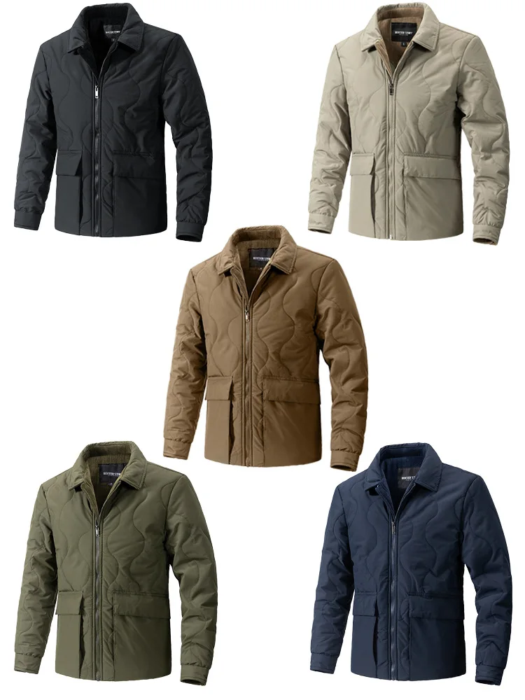 Men Turn-down Collar Multi Pockets Solid Color Simple Basic Daily Casual Trendy Parkas Autumn Winter New Fashion Coats Male Tops