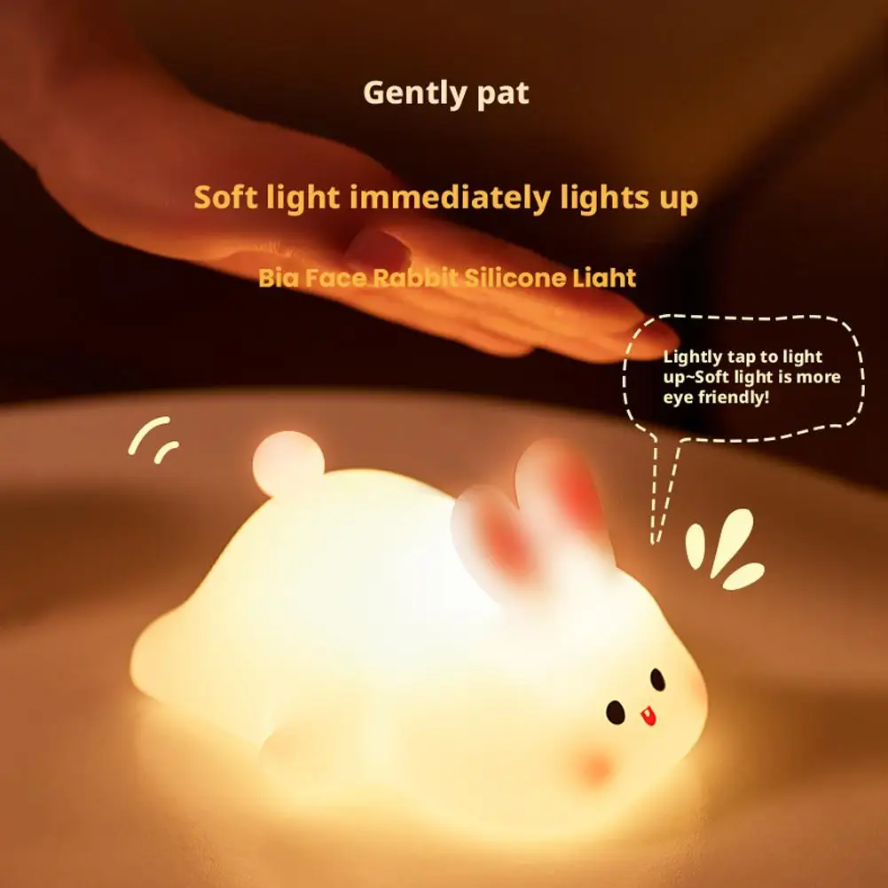USB Rechargeable Silicone Night Lamp Cute Rabbit Panda Touch Sensor Dimmable for Kids Bedroom Nursery Decor Light