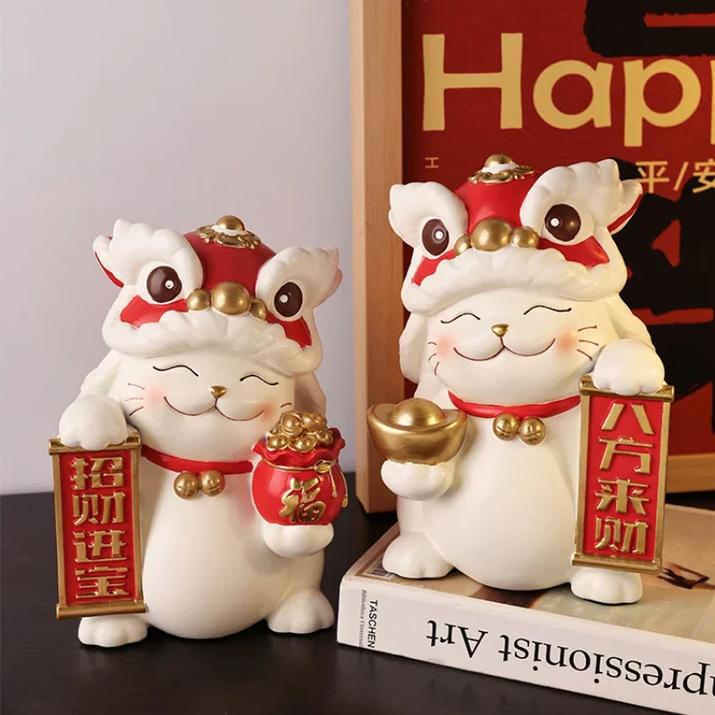 

Happy lion and fortune cat New Year decoration home to open the new house of the living room porch decoration gift