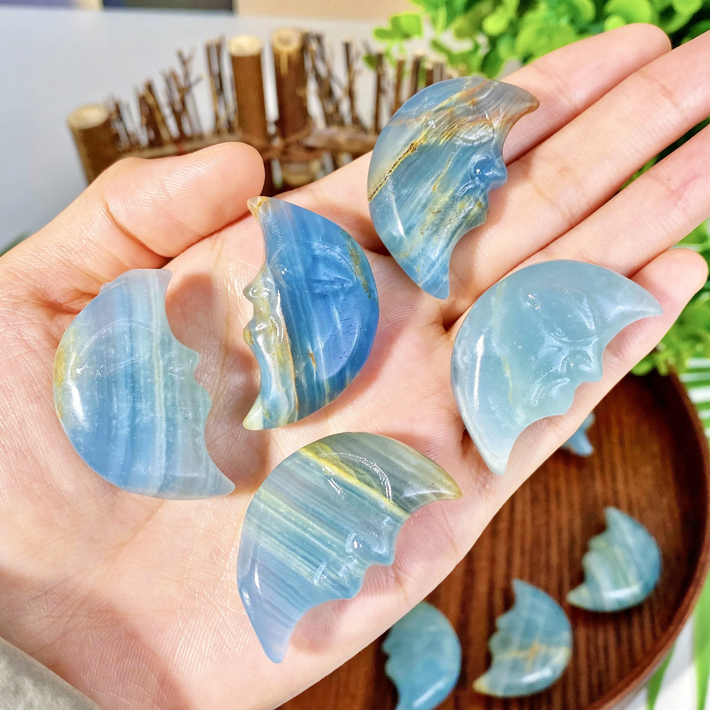 1PC High Quality Random Blue Onyx Moonface Carving Natural Crystal Carving,Gemstone Glitter, Healing Crystal, Birthday Gift