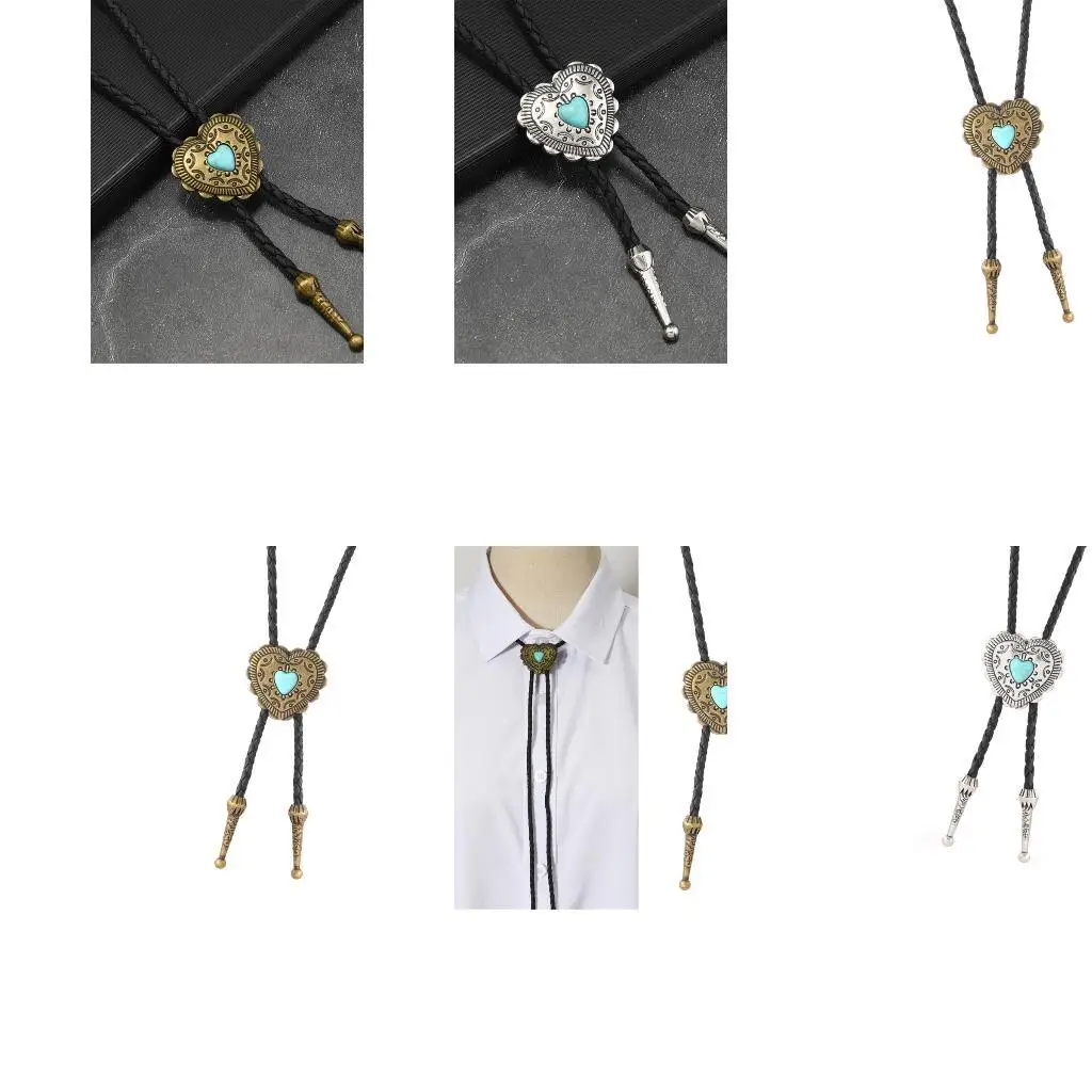 

39BB Cool Heart Tie Necktie Braided Shoestring Tie Western Necktie Necklace Male Rodeos Costume Accessory