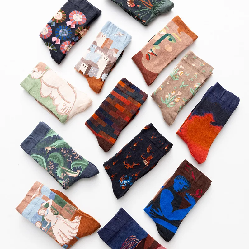 High Quality Cotton  Hip-hop Cartoon Pictures Adult Tide Socks Ins Socks Cotton Trend Stockings Autumn and Winter Mid-tube Socks