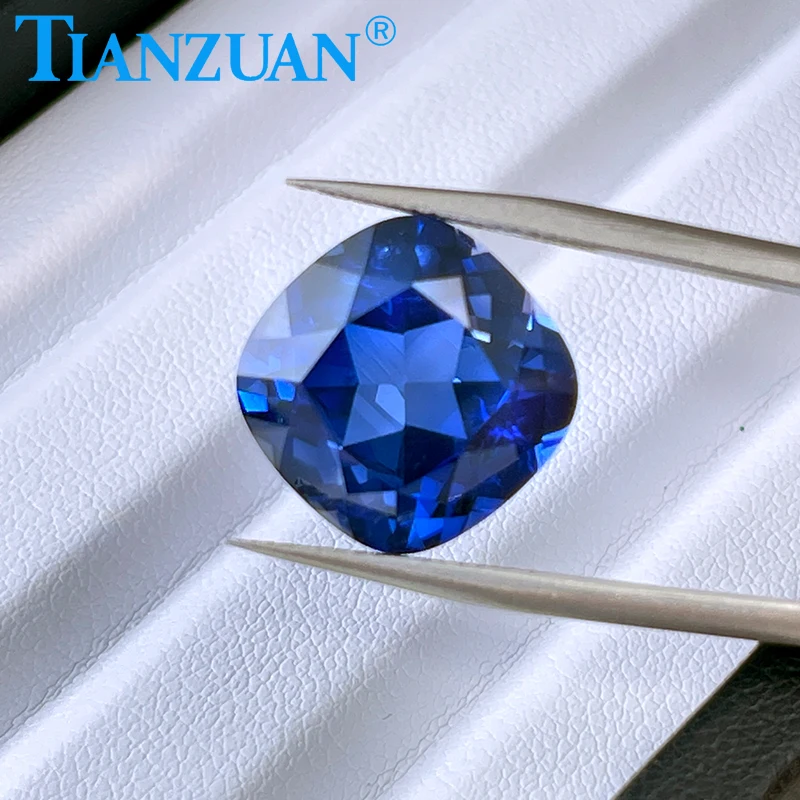 

Lab Grown Sapphire Cushion Shape Cornflower Blue Sapphire Natural cut Synthetic Corundum Gemstone with inclusions loose stone