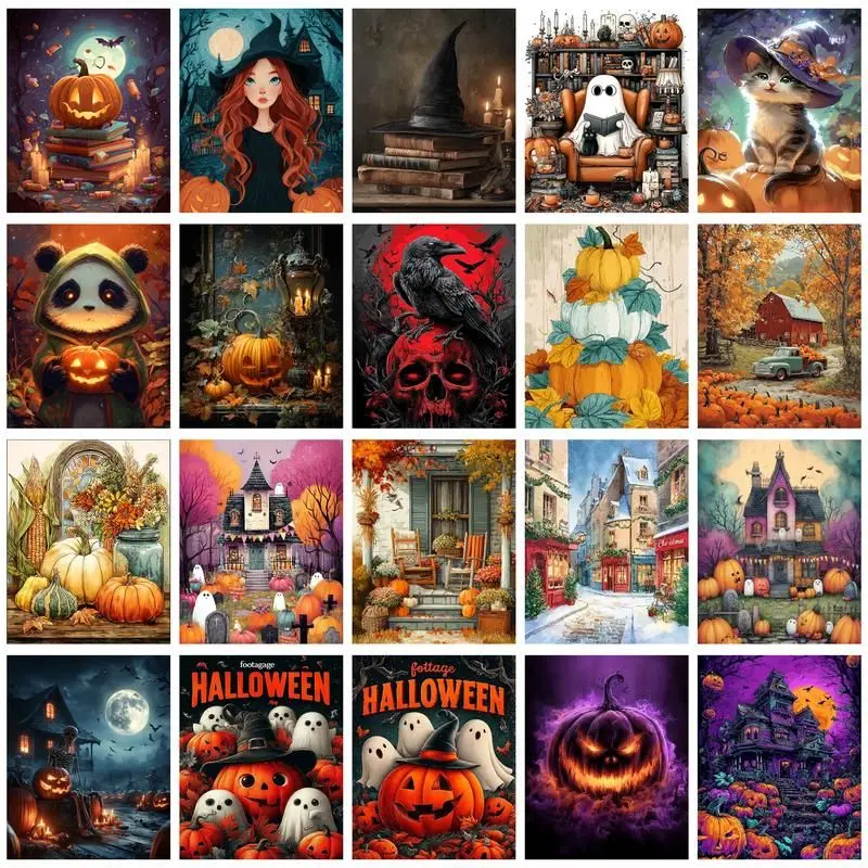 40x50cm Diy Frame Paint by numbers Halloween scenery Handpainted Canvas Painting by numbers For adults Home decor