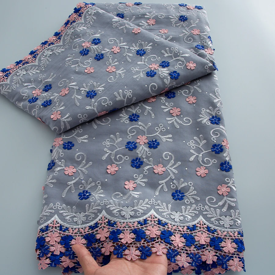 Nigerian Swiss Voile Cotton Lace Fabric 2026 High Quality 5 Yards 3D Embroidery African Cotton Lace Fabric Wedding Dress for Sew view 3