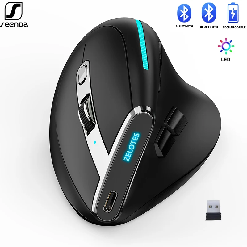 SeenDa 2.4G+Dual Bluetooth Wireless Mouse 3-Device Connection Ergonomic Mouse Rechargeable Programmable Mouse for Laptop Tablet