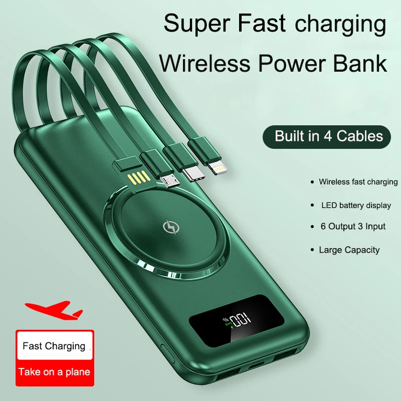 

30000mAh Qi Wireless Charger Power Bank With CablePortable External Battery Wirelss Charging Powerbank For iPhone Samsung Xiaomi