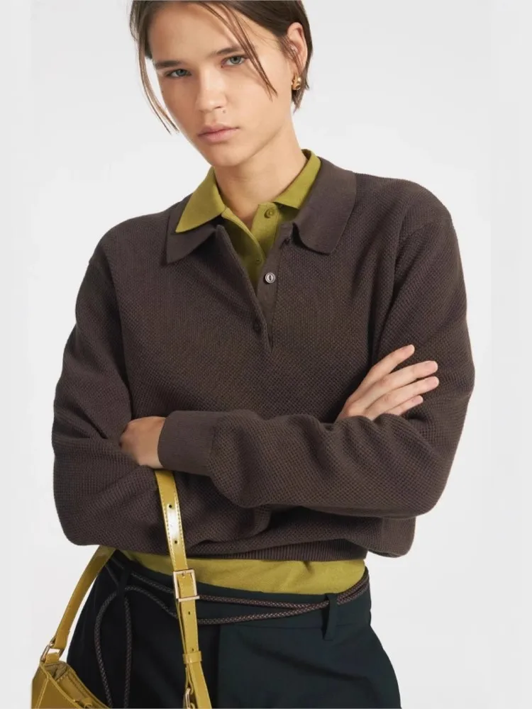 

2025 All-match Sweater Simple Style Pullover Casual Temperament Commuting Home Homewear Knitted Long Sleeves Solid Color V-link
