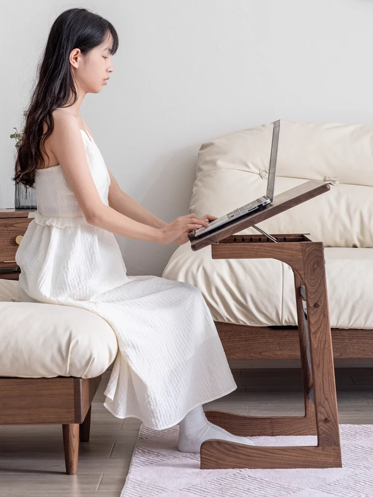Solid wood sofa side table adjustable sheet music rack bedside computer table Nordic movable
