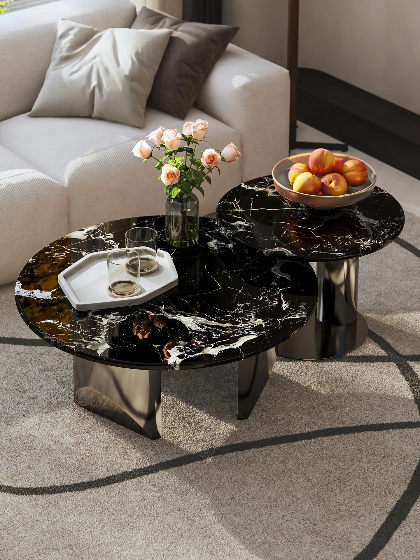 

Italian Luxury Marble Coffee Table Black Rose Gold Round 2025 Wabi Sabi Living Room Set Minimalist Modern Center Table Decor