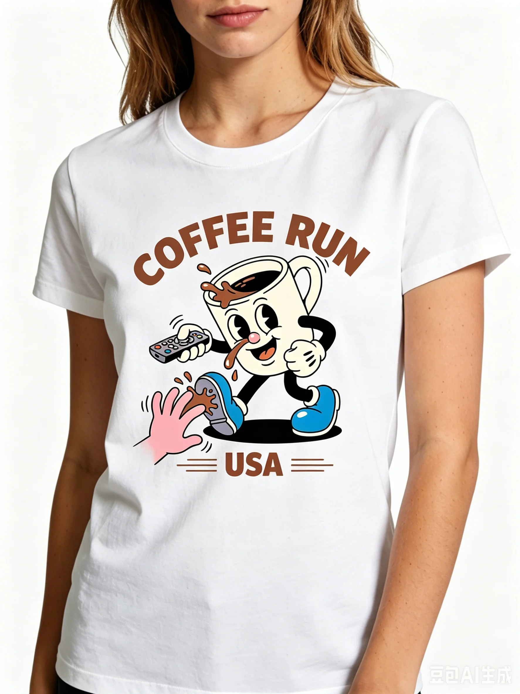 

Unisex Coffee Run USA Cartoon T-Shirt Funny Retro Coffee Lover Casual Cotton Streetwear Short Sleeve Tee Tops for Men Women