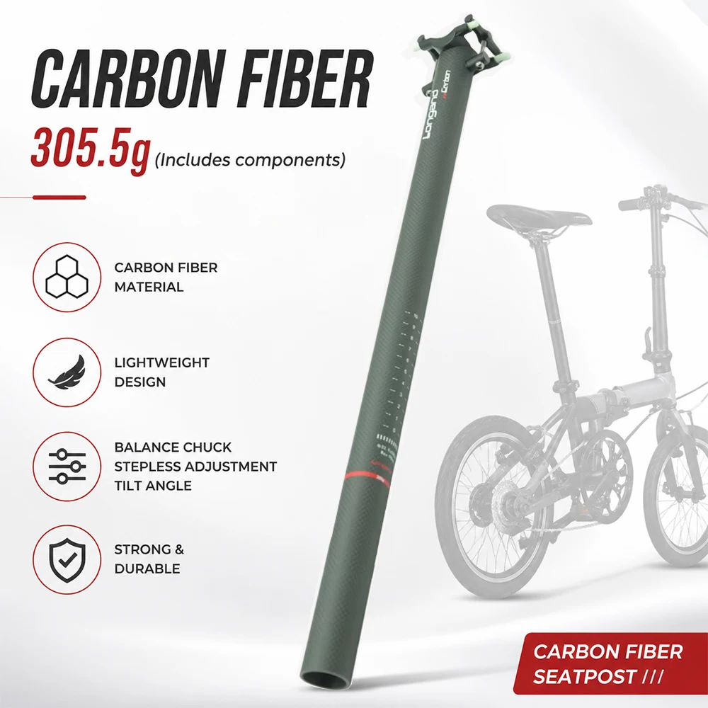 LONGAND Carbon Fiber Folding Bike Seatpost 33.9x580mm Matte/Gloss Ultralight For 33.9mm Seat Tube Folding Bicycle Saddle Post