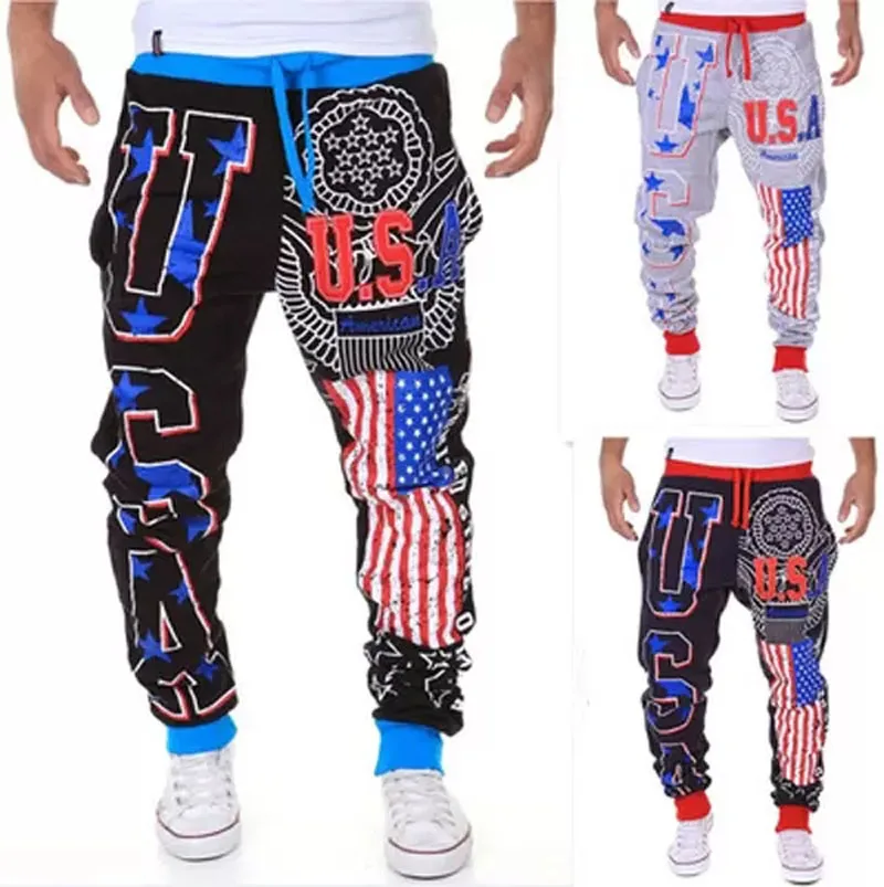 Happyjeffery Mens Pants Joggers Sweatpants with American Flag Printed USA Letter Loose Man Sport Gym Pant Running for Men P24