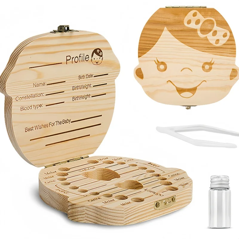 صندوق تخزين شعر الطفل وأسنان الأطفال، صندوق تخزين تذكاري لأسنان الأطفال الخشبية، مجموعة أسنان الأطفال وشعر الجنين B