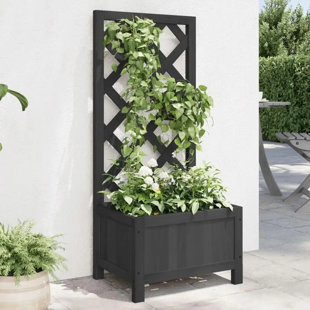 Solid Wood Fir Planter with Trellis - Black Garden Plant Holder for Outdoor & Indoor Use