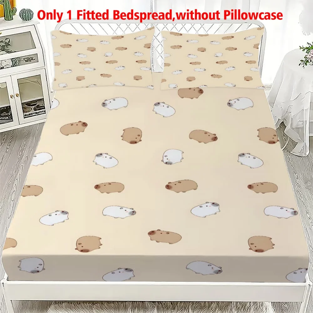 1pc Cute Cartoon Capybara Print Fitted Sheet Deep Pocket Elastic Mattress Cover Single Double Queen King Bedroom Decor