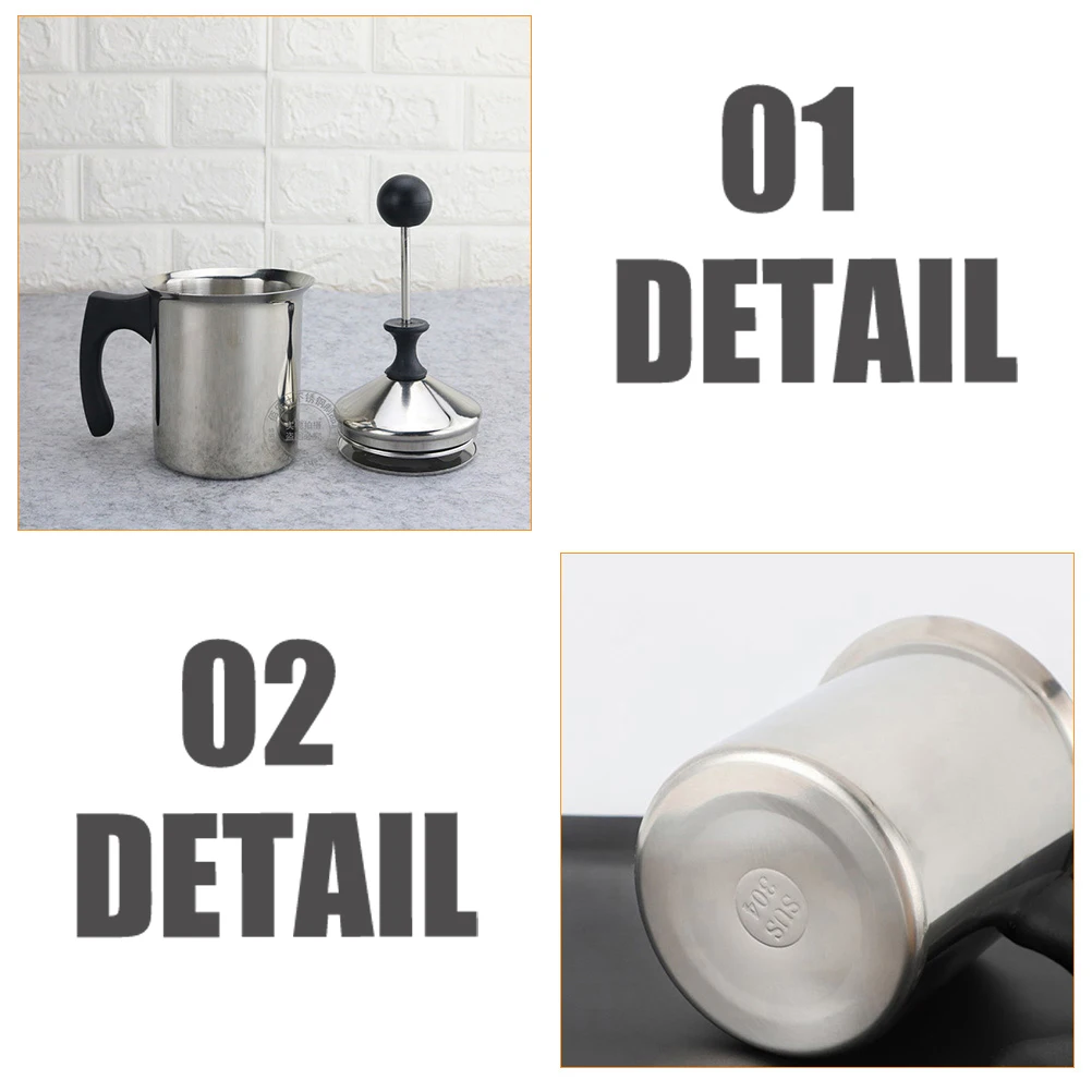

Milk Frother Cup Manual Coffee Cappuccino Latte H Pump Stainless Steel Ergonomic H Easy Clean Kitchen Bar Tools