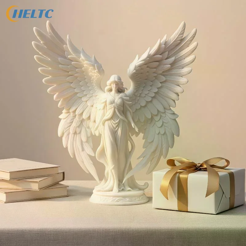 1pcs 3D Printed Guardian Angel Statue Large Winged Female Angel Sculpture Elegant White Figurine Home Desktop Decor Ornament