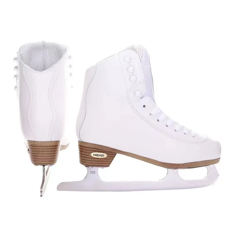 Genuine Leather Ice Skating Shoes, Winter Outdoor with Real Ice Blade, Warm Thick Figure Skates Sneakers, Waterproof