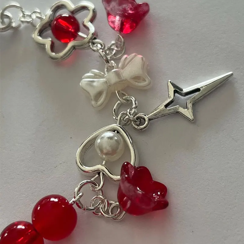 Handmade lily of the valley beaded bracelet y2k retro red gorgeous coquettish fairy tale bracelet