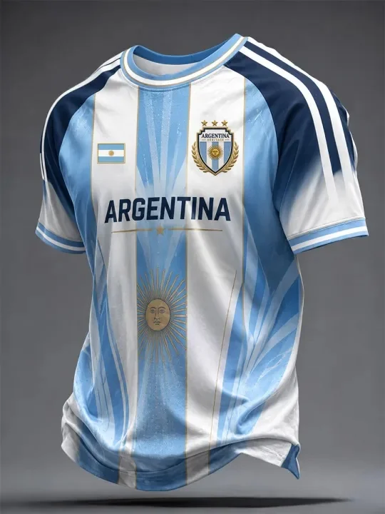 Unisex Argentina Soccer Jersey Stripe Sun Emboss Skyline Crest Dual-Stripe Cuffs 2026 Crest Fan Football Shirt - view 2