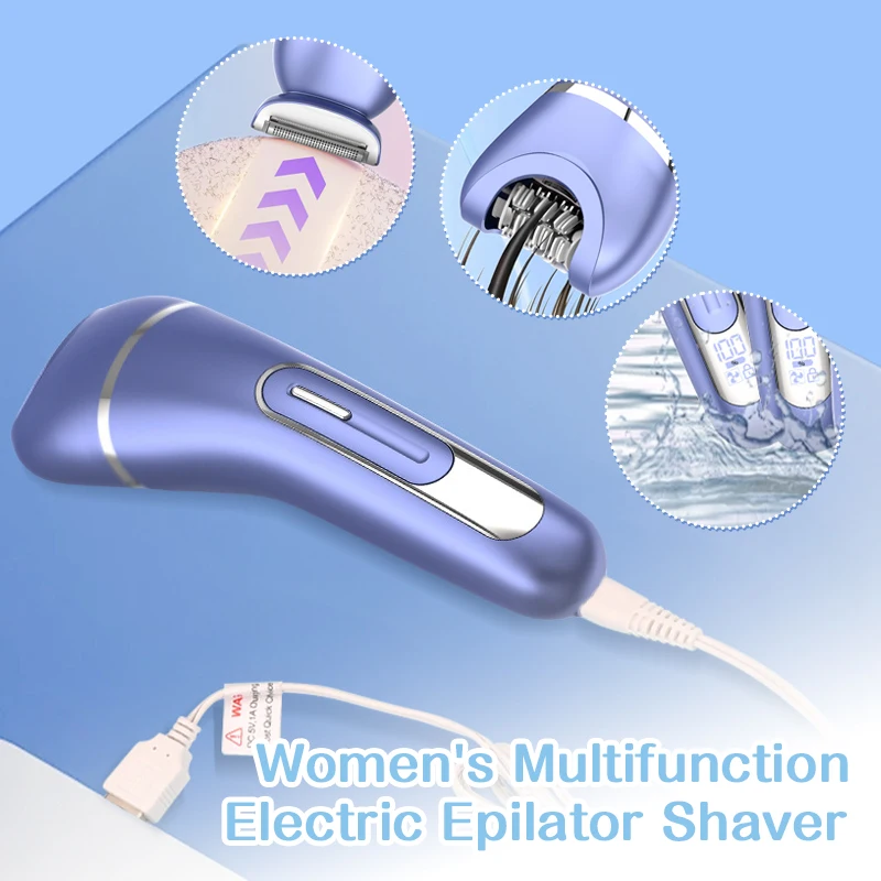 جهاز إزالة الشعر الكهربائي متعدد الوظائف للنساء، ماكينة حلاقة بيكيني للساقين تحت الإبط مع قاعدة قابلة للغسل لكامل الجسم