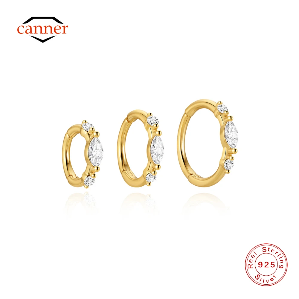 CANNER 1PC 6/8/10mm 925 Sterling Silver Horse Eye CZ Crystal Huggie Piercing Hoop Earring For Women Classic Small Hoop Earring