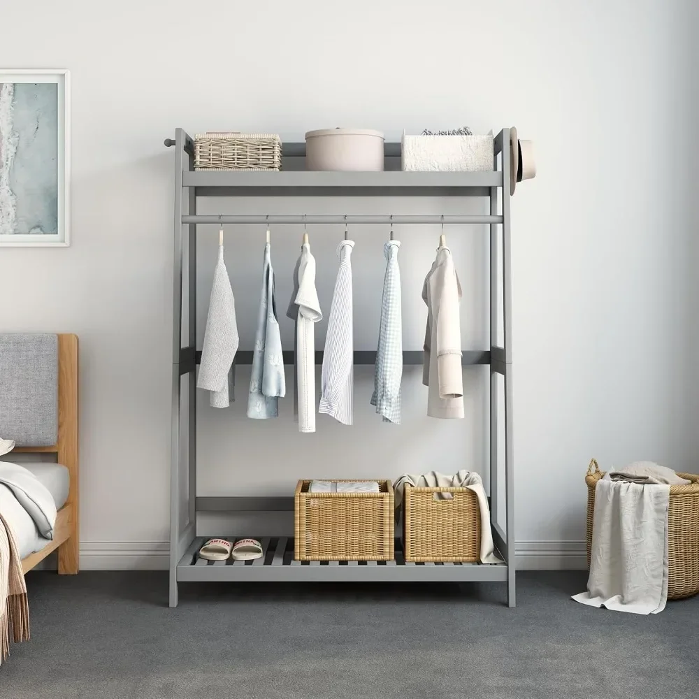 

#For Open Wood Garment Rack - Solid Woods Freestanding Clothing Rack with Storage Shelves and Rod for Hanging Clothes&