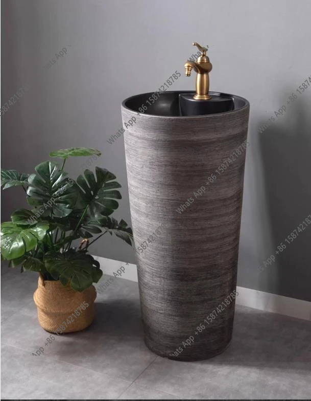 

Basin One-Piece Floor-Mounted Bathroom Sink Wash Basin Retro Pedestal Washbasin Pedestal Designer