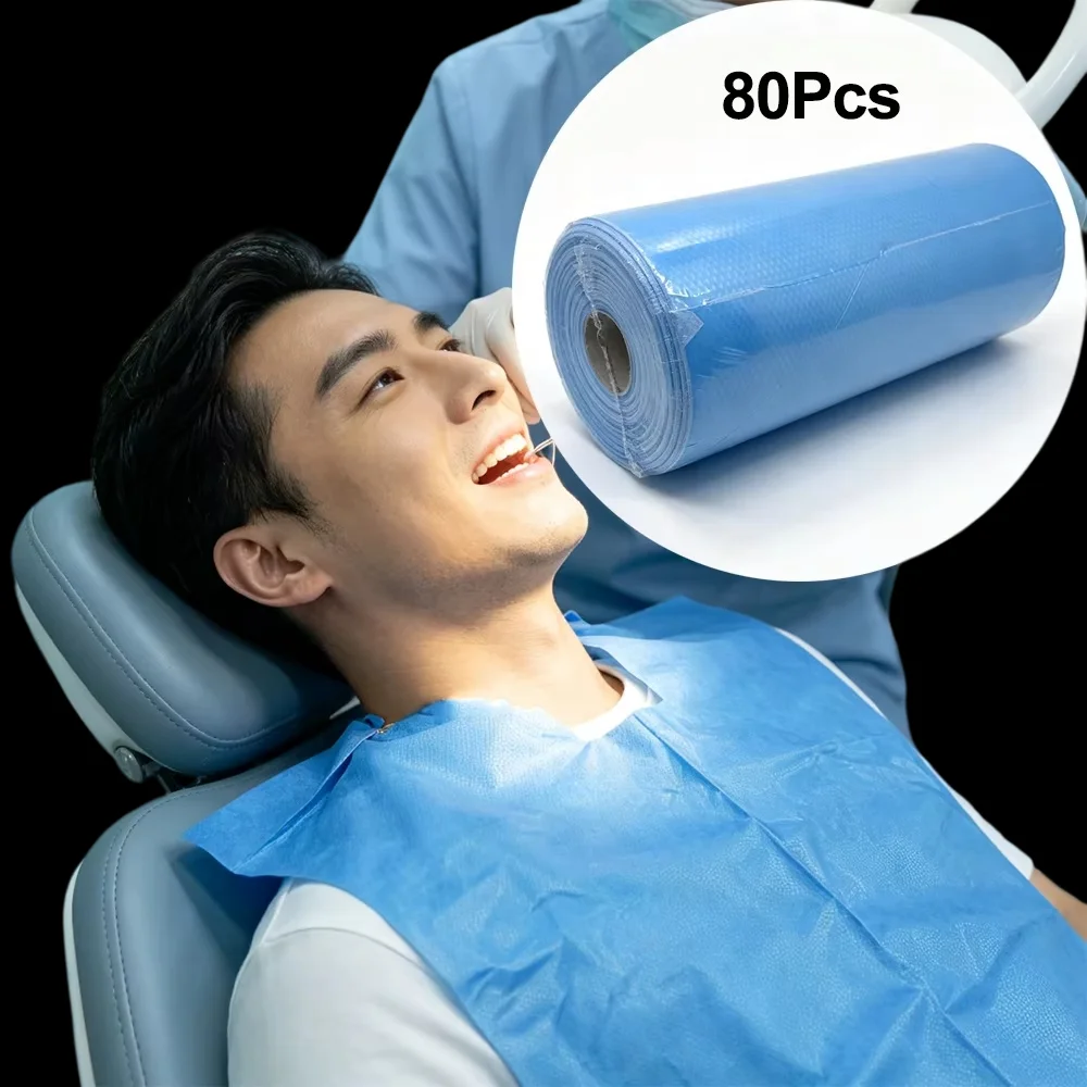 80Pcs/roll Disposable Dental Apron Medical Cover Shield Neckerchief Scarf Towels Dentistry Materials Dentist Patient Bibs Pads