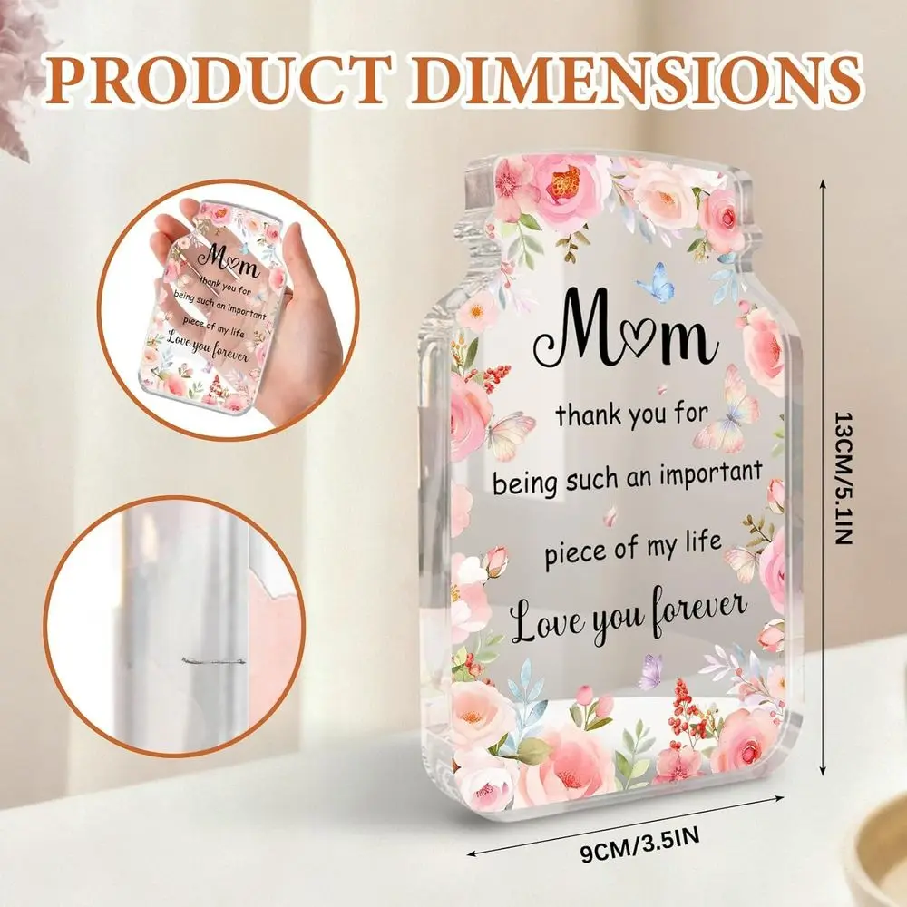 Love You Forever Mason Jar Acrylic Plaque, Thank You Mom Appreciation Gift, Mothers Day Desktop Decor for Home Office