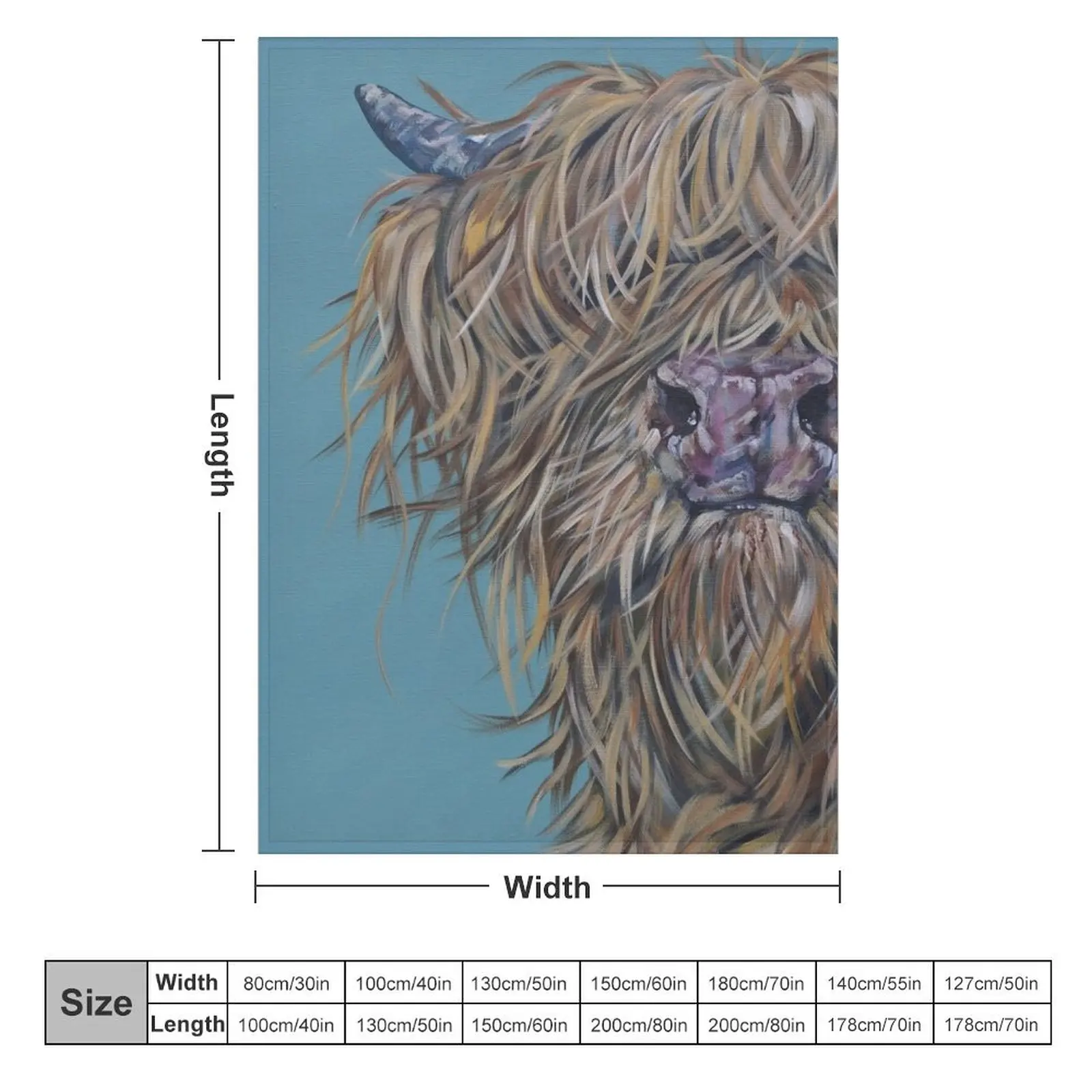 Chummy McGummy. Highland hairy cow, Heilan Scottish coo art by award-winning UK artist Sam Fenner Throw Blanket