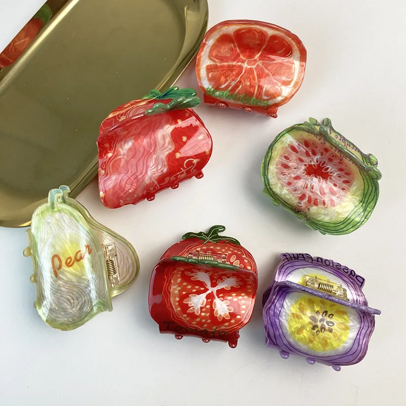 1 pieza de pinza para el cabello de ácido acético, clip de serie de frutas lindo y versátil, pequeño grupo de pinzas para el cabello interesantes, cola de pelo de media altura