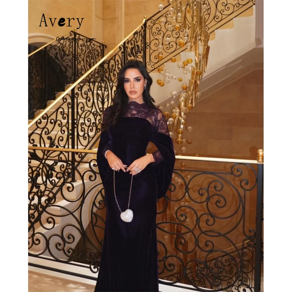 

Avery Customized Purple Lace Fishtail Long Sleeves Luxury Women's Elegant Party Dress 2025 Woman Party Dresses D/party Evening
