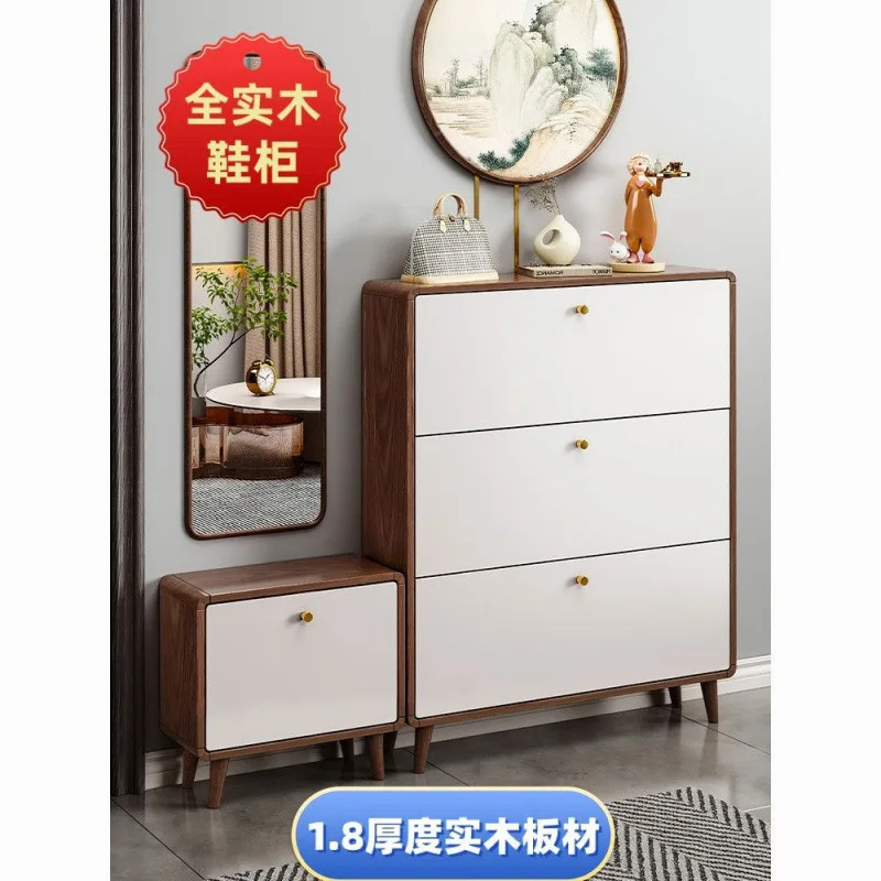 

Nordic Shoe Cabinet Home Door Multi-layer Baffle Solid Wood Shoe Rack Corridor Entrance Door Entry Simple Storage Cabinet