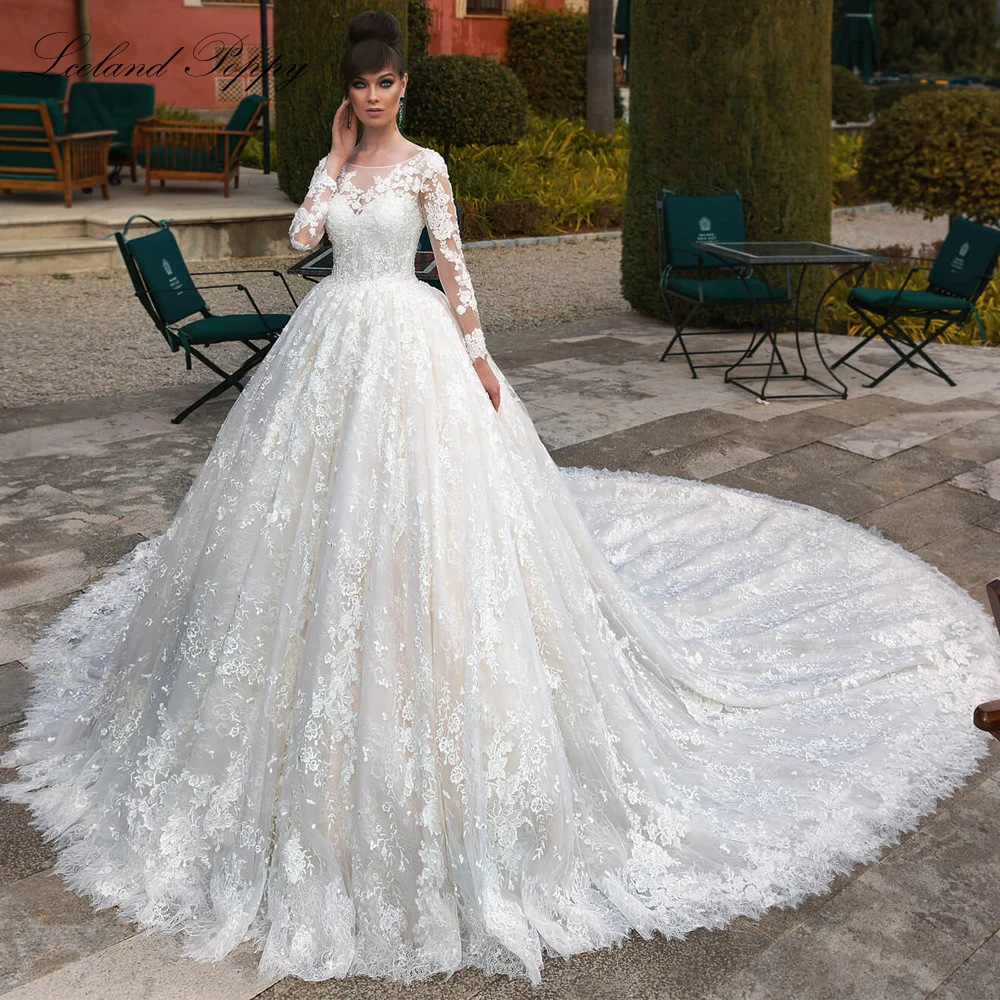 

Исландия Мак Индивидуальное бальное платье Кружевные свадебные платья длиной до пола, свадебные платья с круглым вырезом и бисером со шлейфом