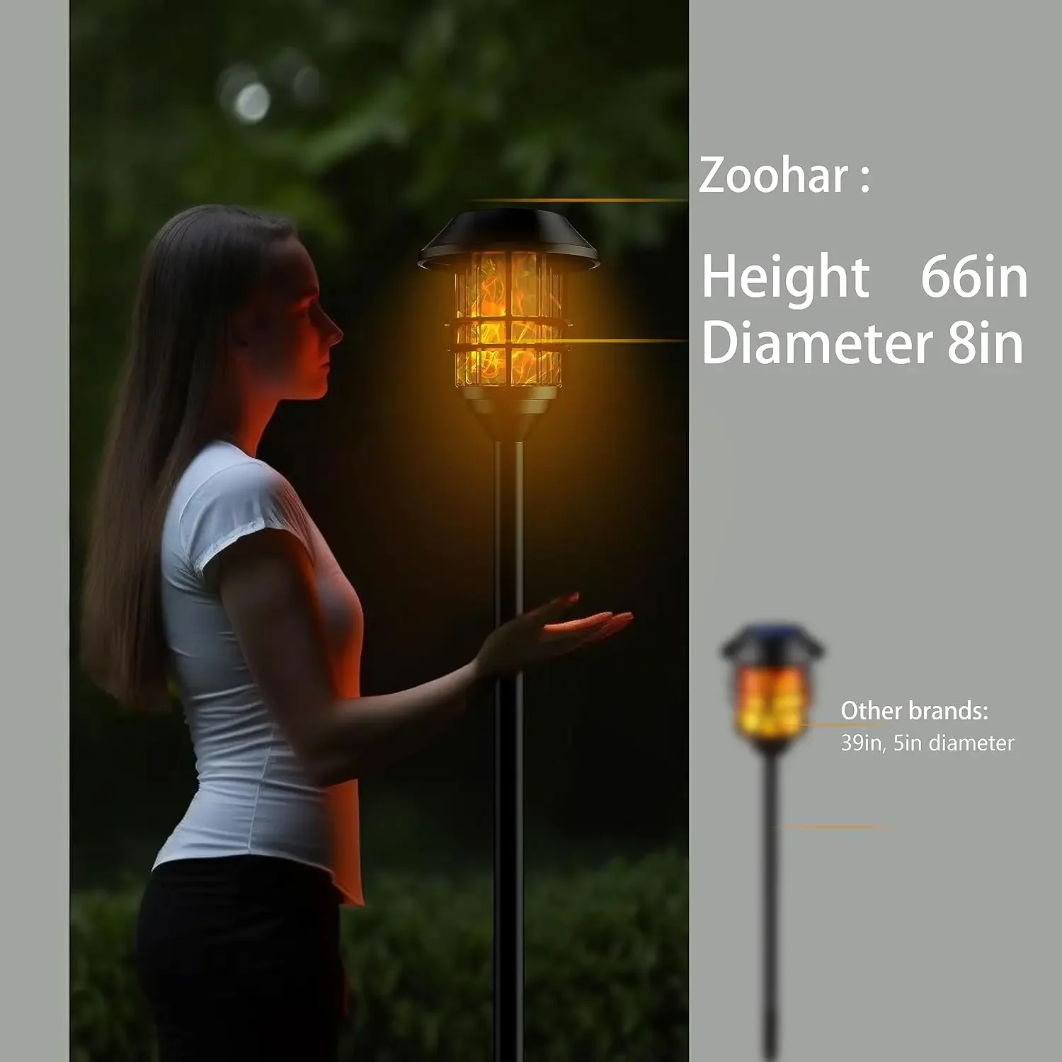 Solar Outdoor Lights,Extra-Tall Solar Torches with Flickering Flame 4-Pack Waterproof Garden Lights,Stainless Steel Pathway