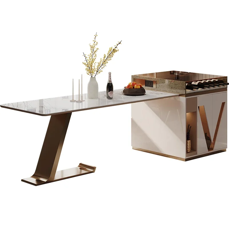 

Living room high-sensitivity retractable stone kitchen island dining table integrated home kitchen