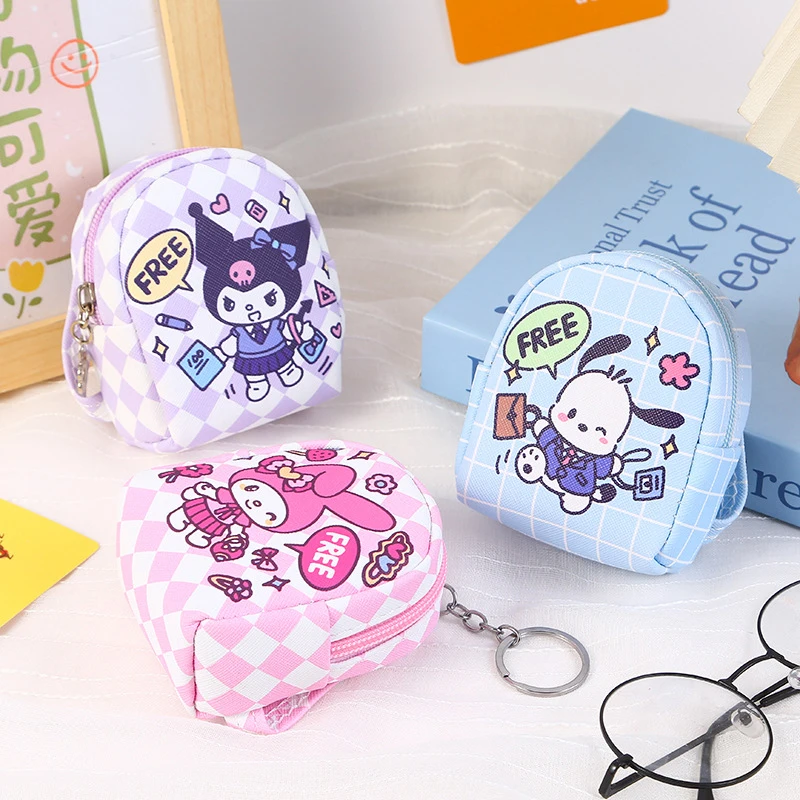 Kawaii Sanrio Hello Kitty Coin Purse Keychain Cinnamoroll Kuromi My Melody Earphone Bag Portable Key Case Lipstick Bag Pendant