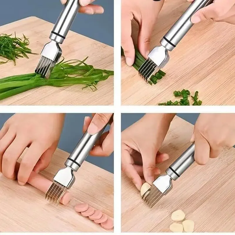 Kitchen Scallion Cutter Stainless Steel Fruit Splitter Labor-saving Kitchen Accessory  for Onion Ginger Garlic Cutting Tool