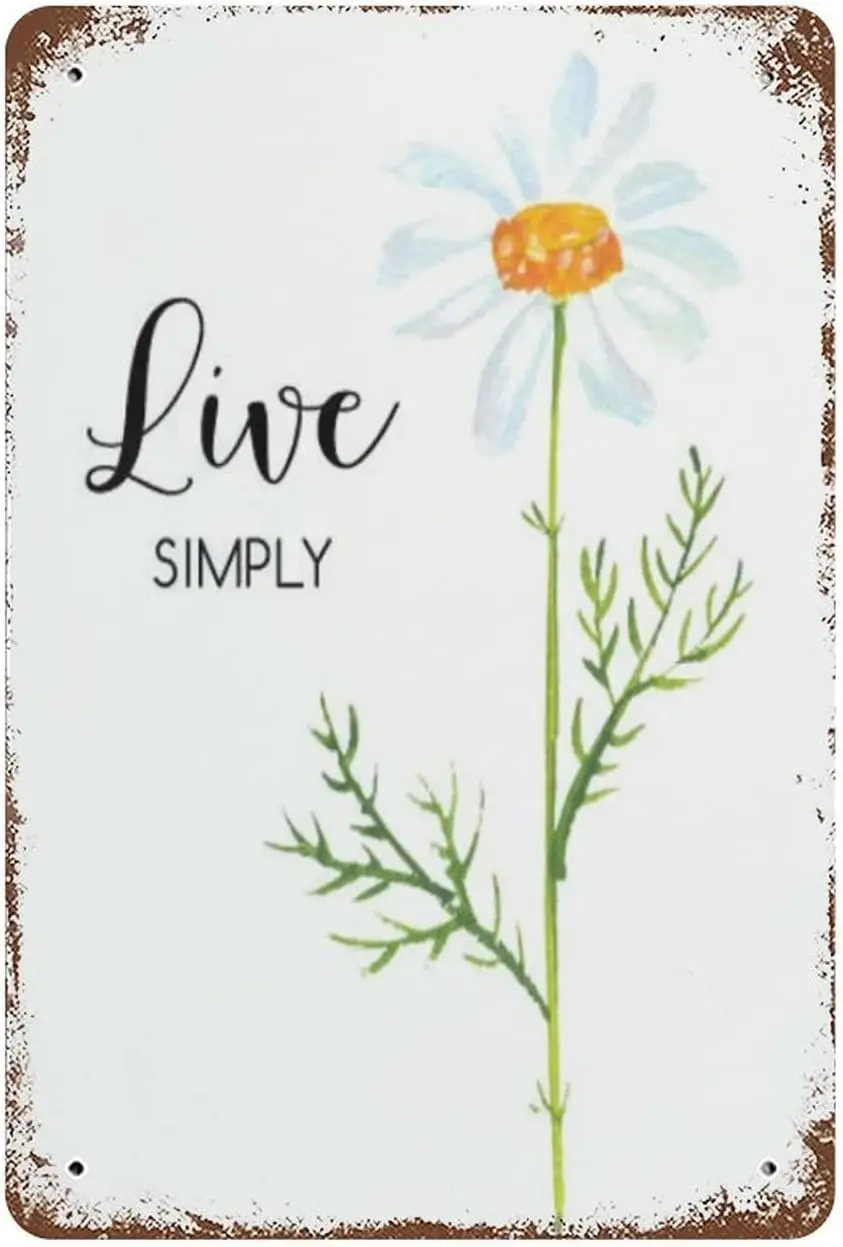 Live Simply Vintage Metal Sign Daisy Flower Aluminum Poster Funny Tin Signs Novelty Quote Inspirational Motivational Wall Decor