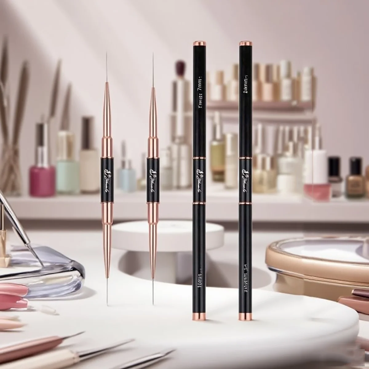 

2-Pack Black Double-Ended Nail Art Brush Set with Metal Handle; Suitable for Outlining, Drawing, and Painting Nails; Ideal for D