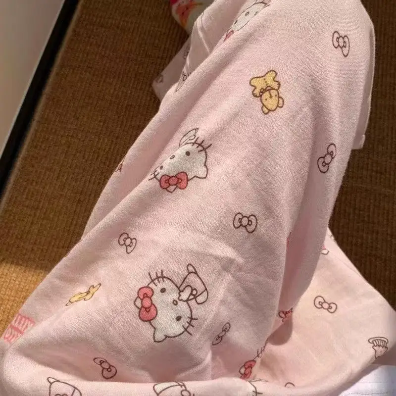 Kawaii Women's Hello Kittys Pajamas Pants Cute Loose Wide Leg Pants Spring Autumn Girl High Waist Casual Trousers Thin Home Pant