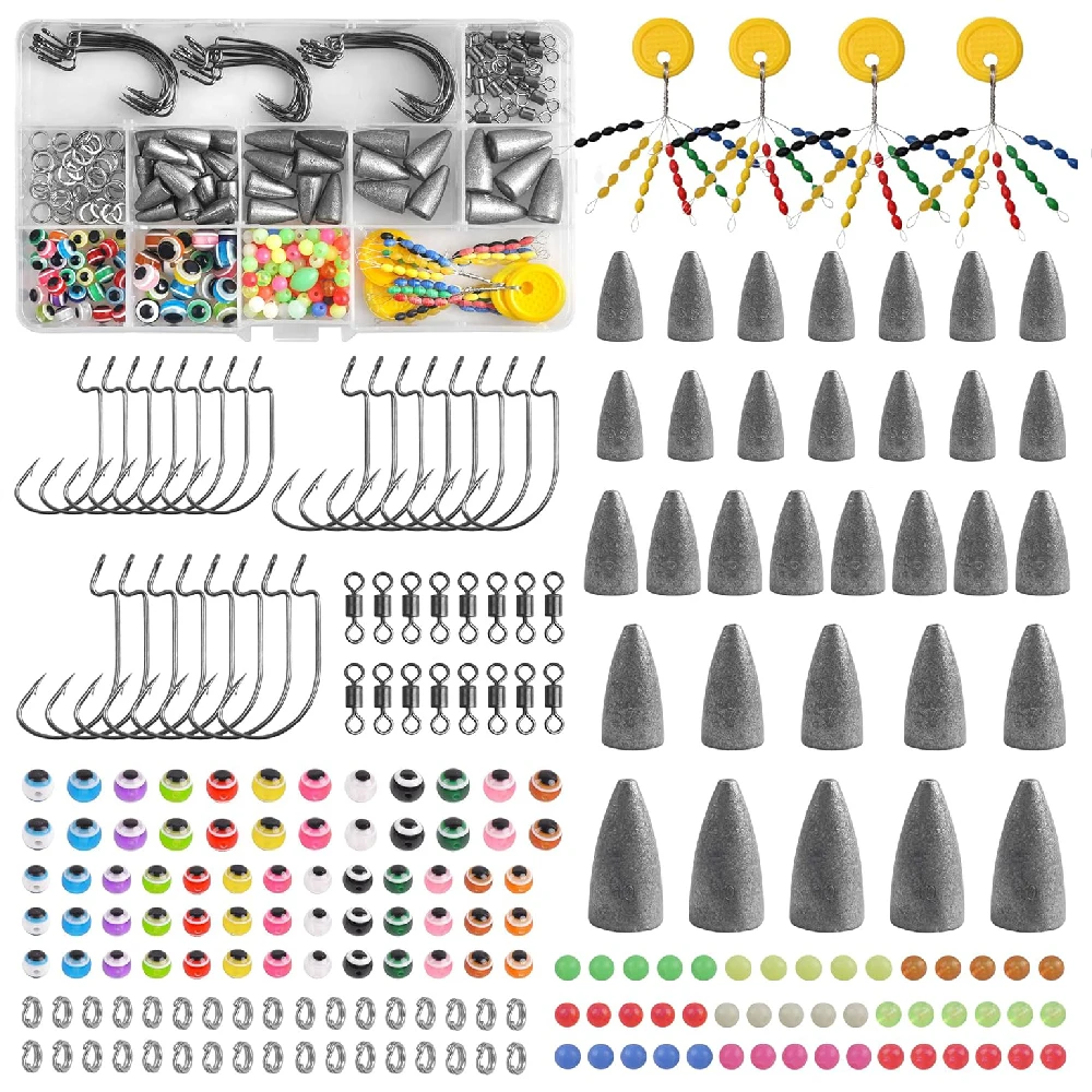 216 قطعة تكساس و كارولينا مجموعة أدوات الصيد رصاصة شكل الأوزان الصيد تهزهز السنانير ل باس سمك السلمون المرقط السلمون إغراء صيد السمك